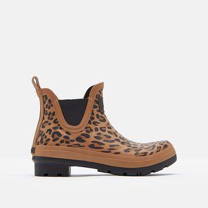 Joules Wellibob Short Ankle Rain Boot Tan Leopard Pull On